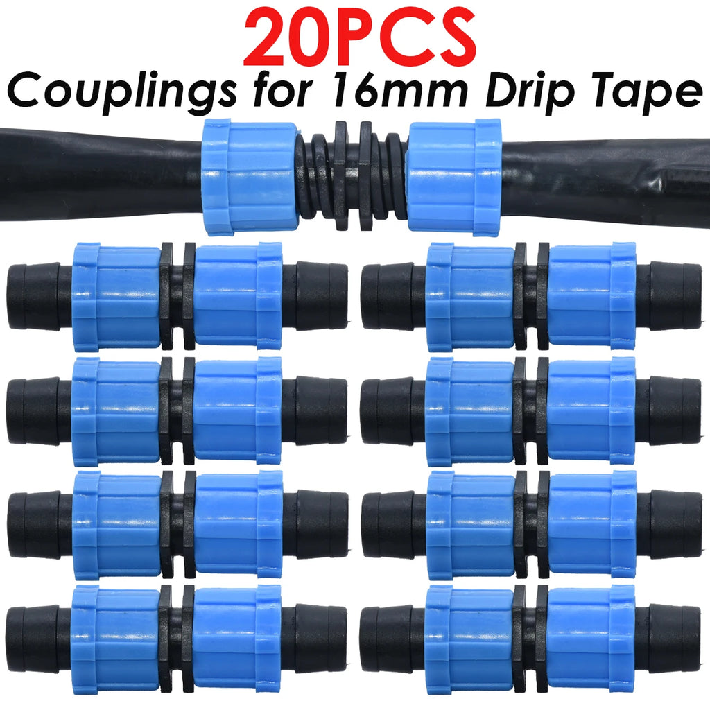20PCS 5/8 inch Drip Tape Couplings for Irrigation 16mm Hose Repair 2-Way Quick Connector Thread Lock Extension Joint