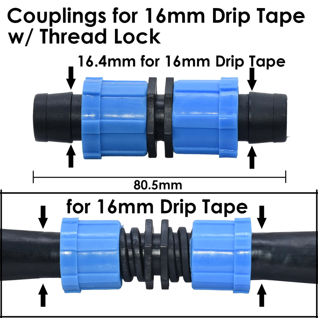 20PCS 5/8 inch Drip Tape Couplings for Irrigation 16mm Hose Repair 2-Way Quick Connector Thread Lock Extension Joint