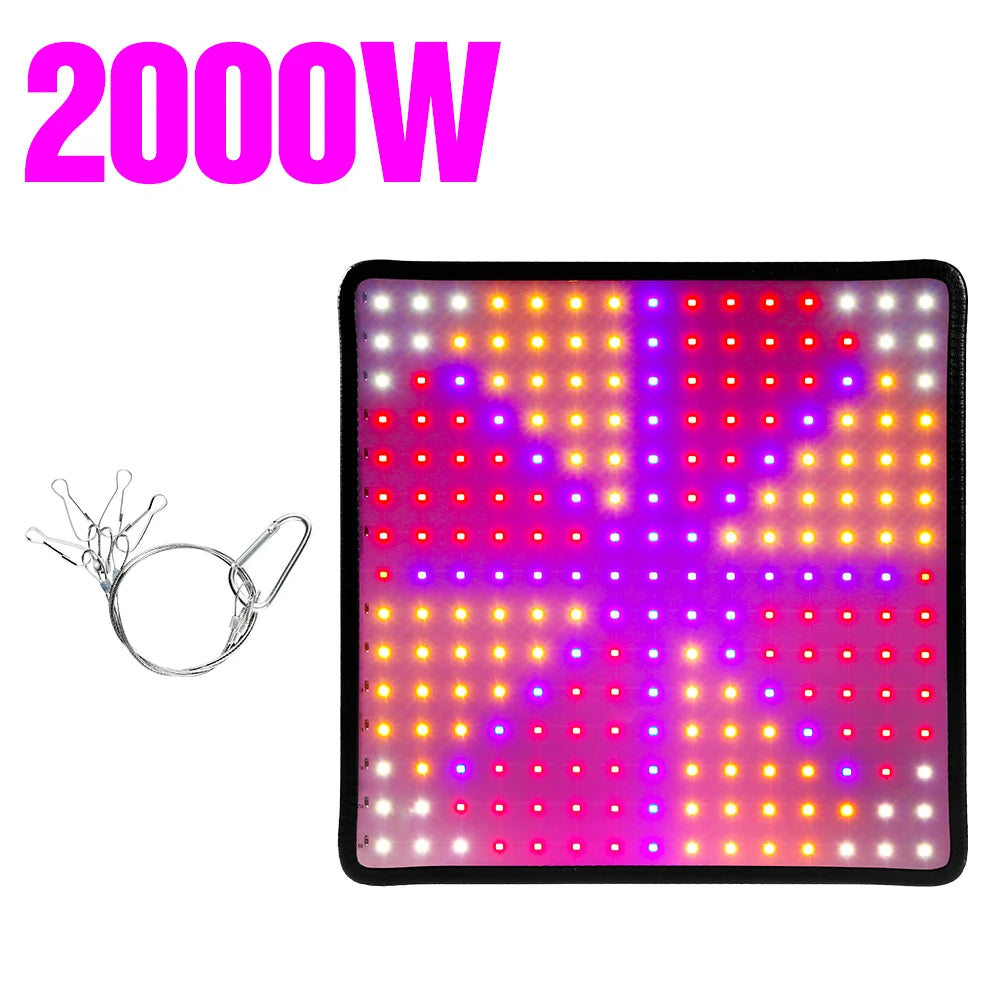 2000W LED light panel with colorful LEDs and a small string light on a white background
