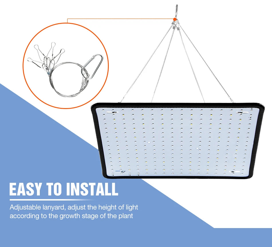 LED grow light with adjustable lanyard on a white background