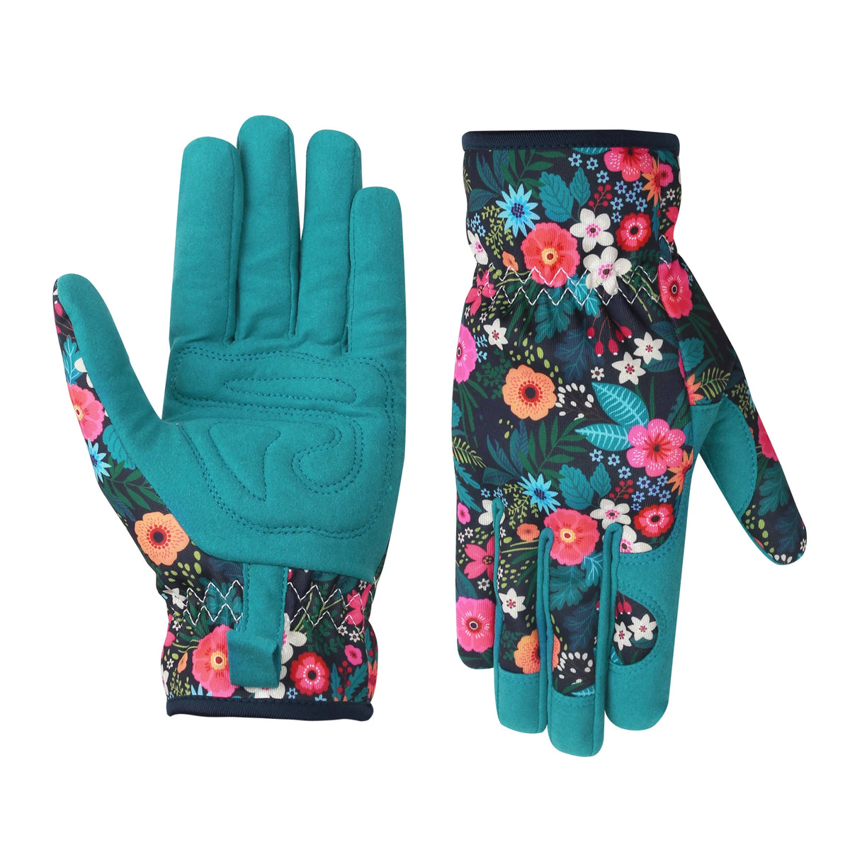 Pair of gloves with floral pattern on a white background