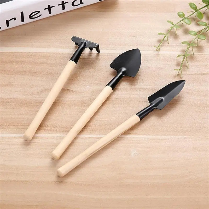 Mini Decorative Garden Tool Set – 3-Piece Wood & Iron
