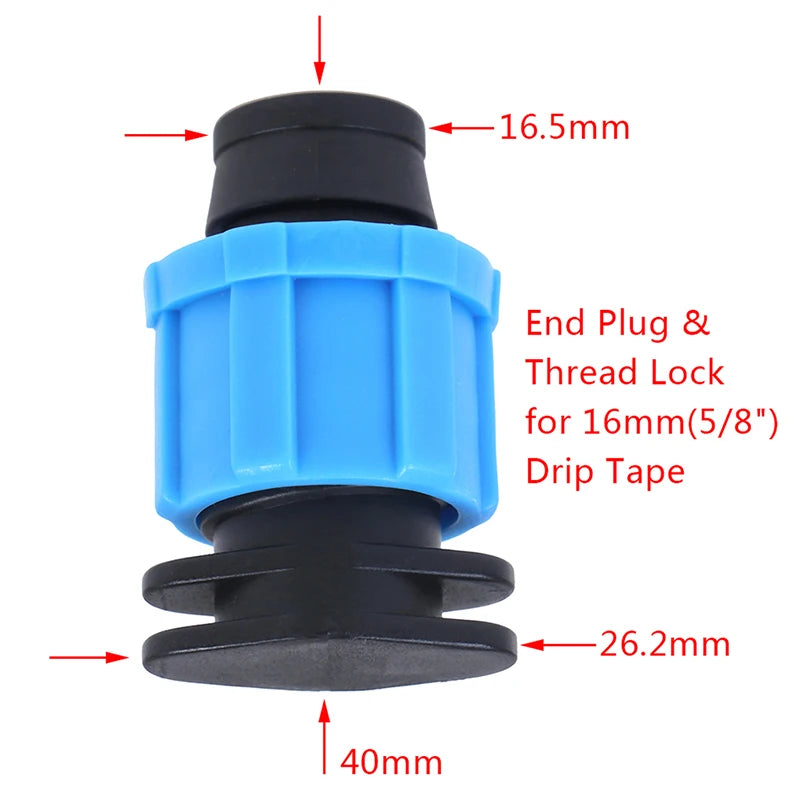 10PCS 16mm Drip Irrigation Tape End Plug Pipe Fitting Connectors Thread Lock