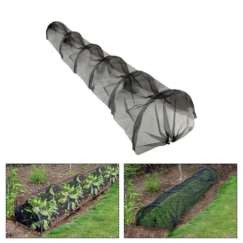Garden tunnel with black mesh cover on a white background