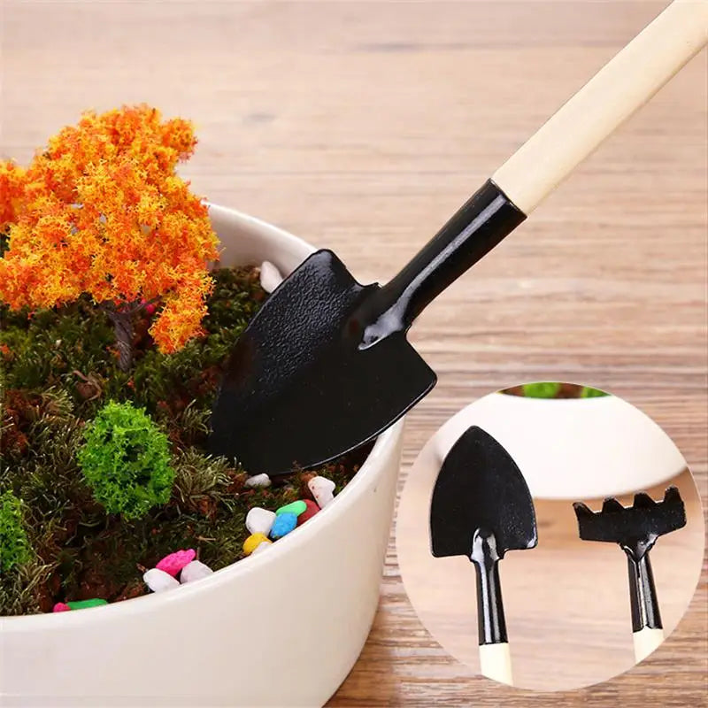 Mini Decorative Garden Tool Set – 3-Piece Wood & Iron