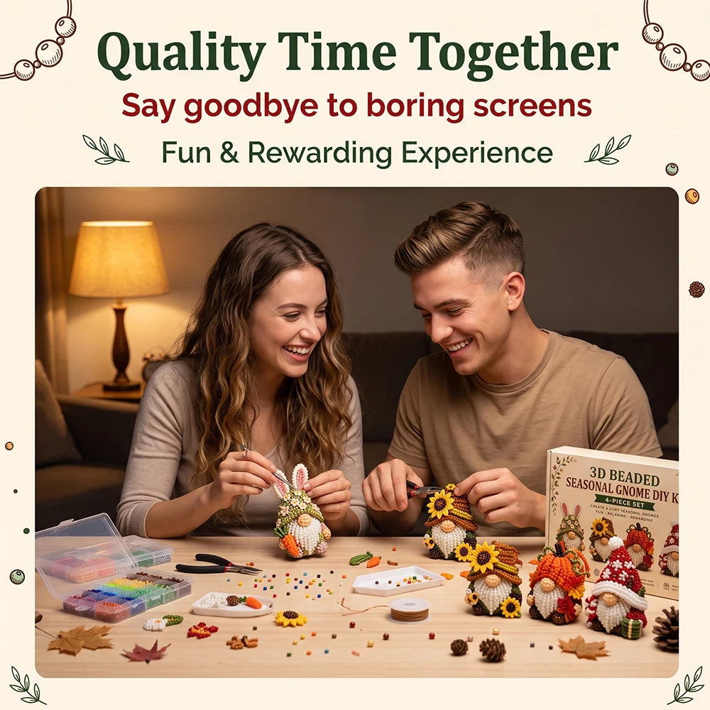 3D Beaded Gnome DIY Kit, 4 Adorable Bead Gnomes Ornament Set, Beginner Friendly Handicraft Hobby Kit For Adult Craft Lovers