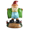 Gnome figurine with a green cape and text 'Say hello to my little friend' on a white background