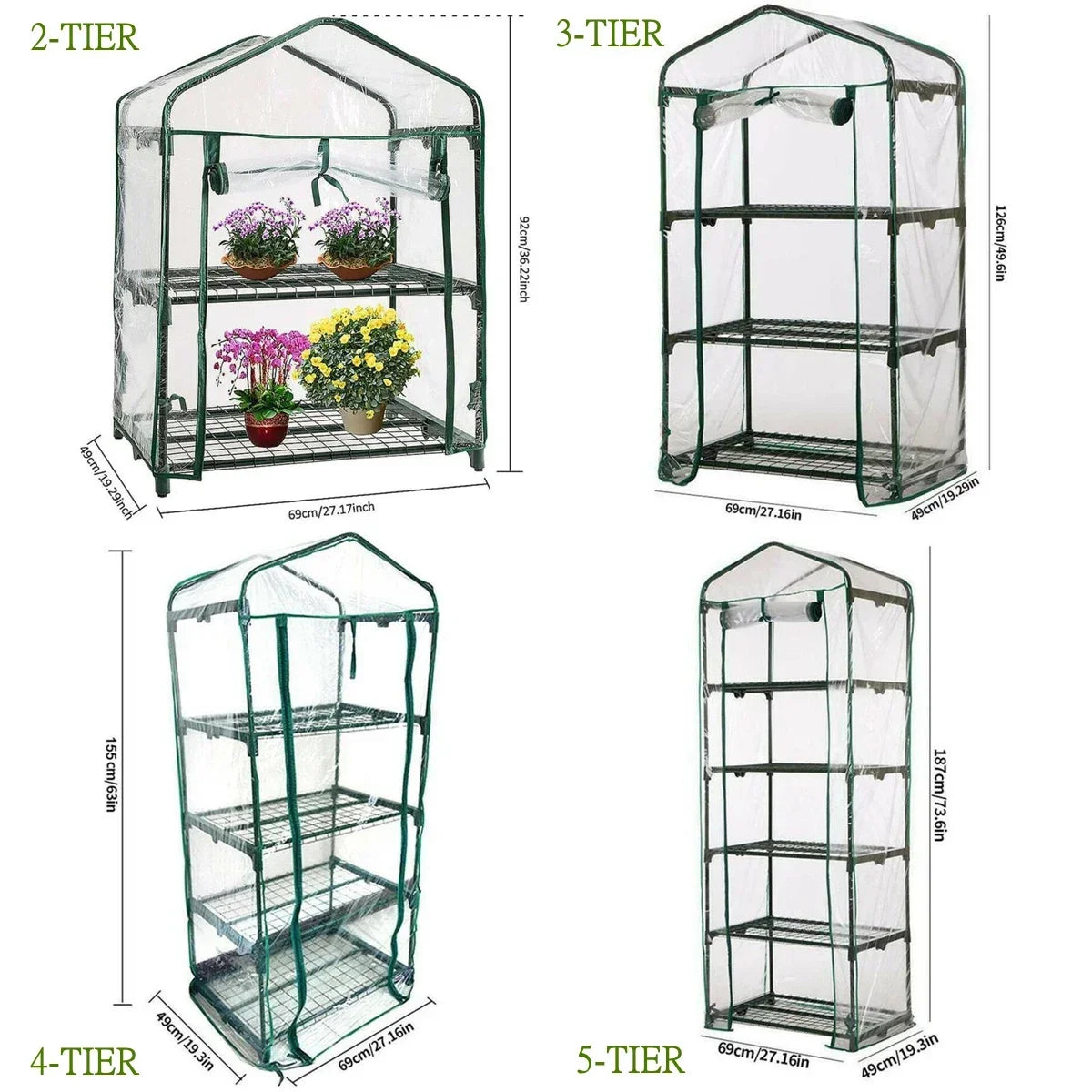 PVC Plastic Mini Greenhouse Tiered Growbag Grow House with Cover Five Floor Green Garden Greenhouse Outdoor for Household