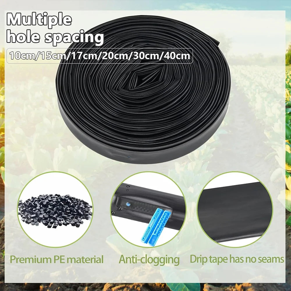 50/100m Drip Tape 16mm PE Tubing Spacing 10-40cm for Garden Greenhouse Watering Farm Agricultural Irrigation Soaker Hose Dripper