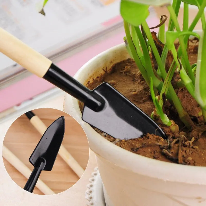 Mini Decorative Garden Tool Set – 3-Piece Wood & Iron