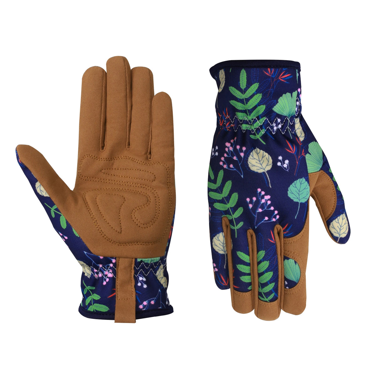 Pair of gloves with floral pattern on a white background