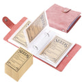 Set of seed packaging labels with a pink holder on a white background