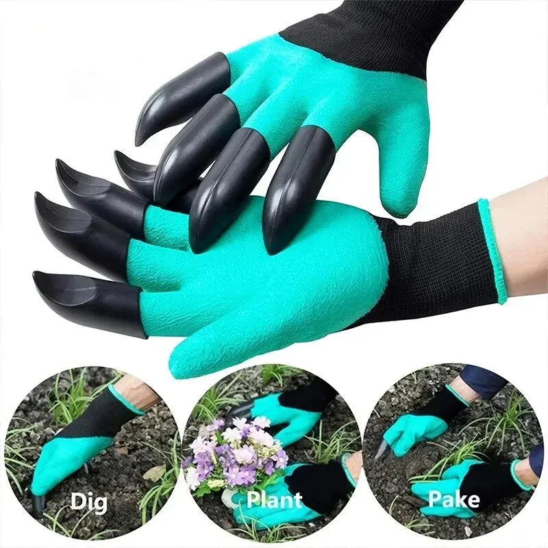 Gardening gloves with clawed fingers on a white background
