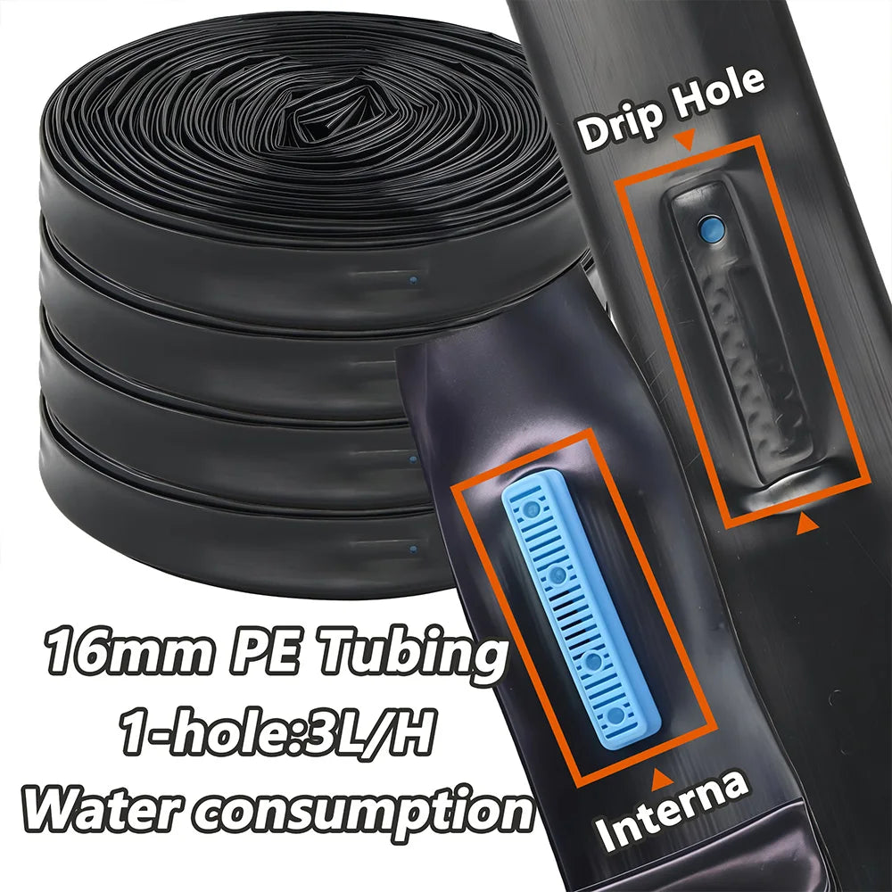Black plastic tubing with labeled features on a white background