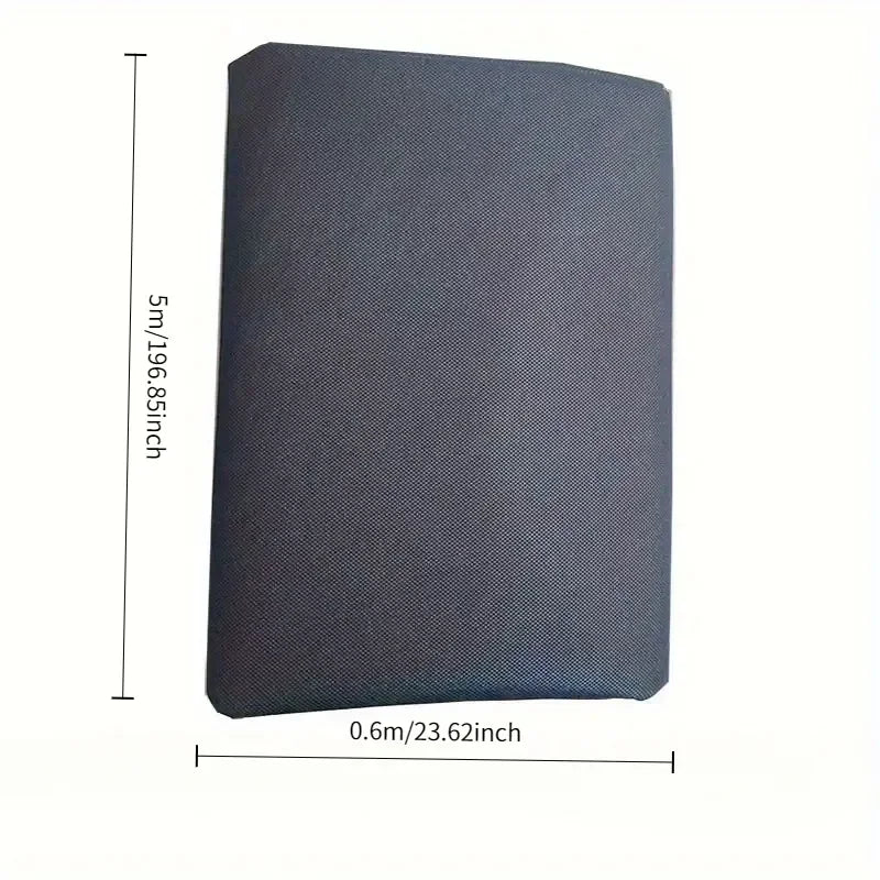 Gray fabric sample with dimensions indicated on a white background