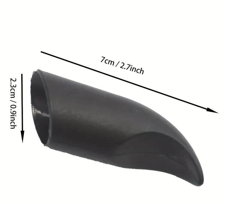 Black plastic exhaust tip with measurements on a white background