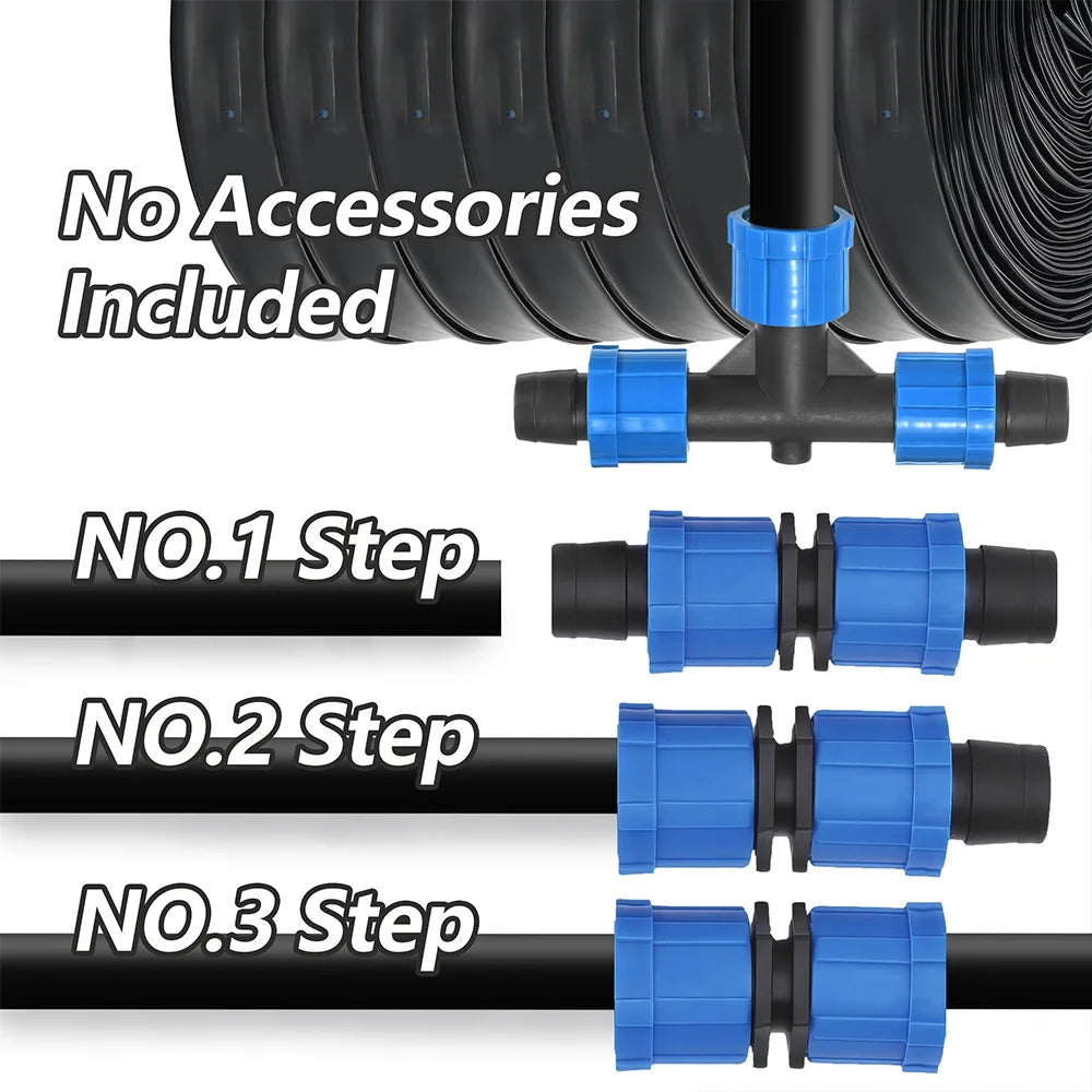 Black garden hose with blue connectors labeled 'No Accessories Included' and 'NO.1 Step', 'NO.2 Step', 'NO.3 Step'.