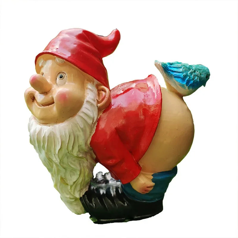 Gnome figurine with a red hat and red shirt on a white background