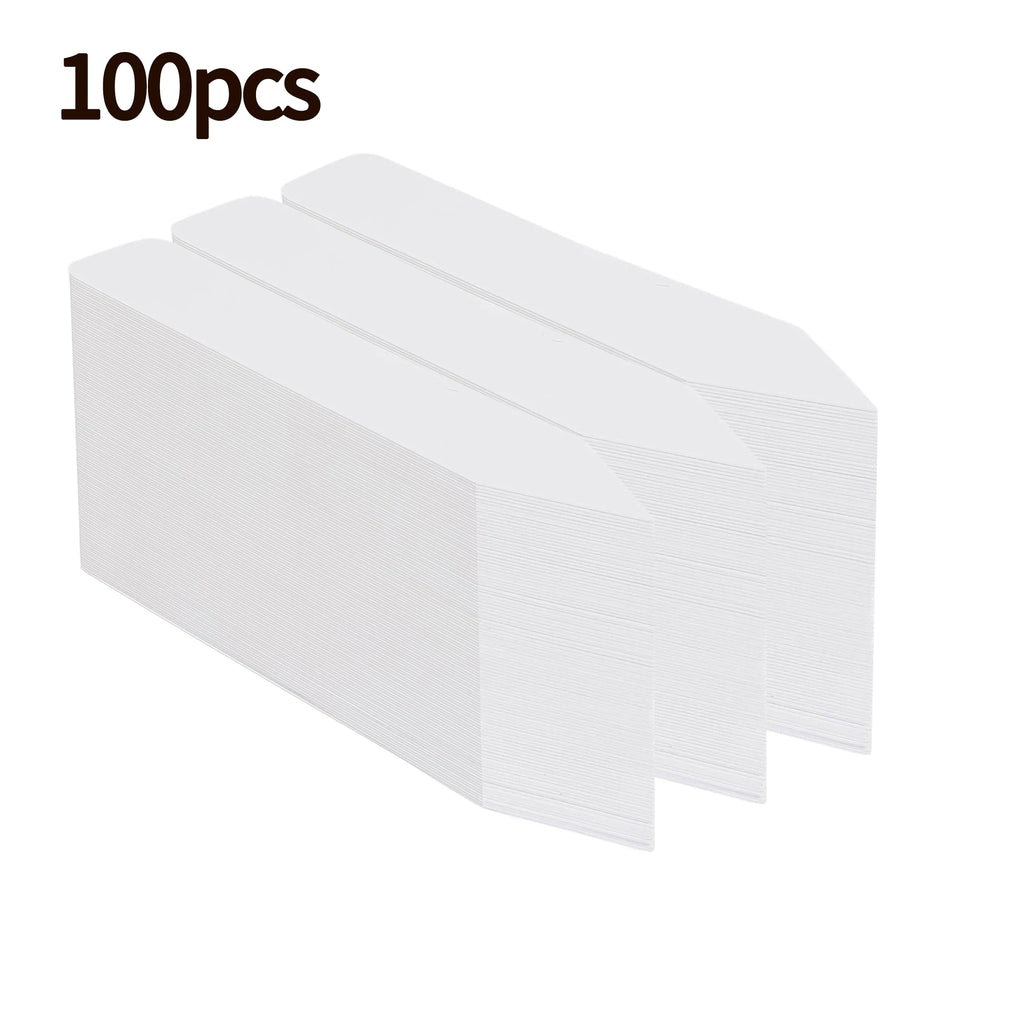 Three white card holders with a label indicating 100 pieces on a white background