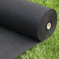 Roll of black weed barrier fabric on grass